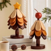 圣诞树隔热垫餐桌高级感摆件一棵树创意实木防烫锅垫折叠杯垫碗垫