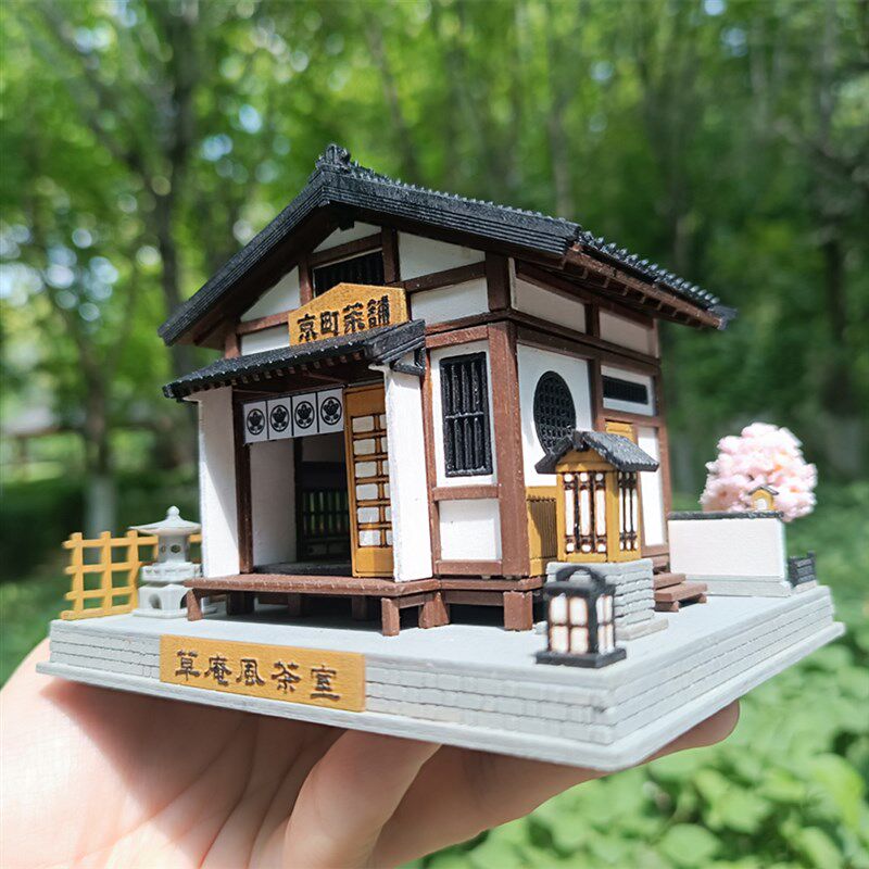茶室木制拼装模型全内构古建筑和风1:64微缩场景DIY手工掌上木屋