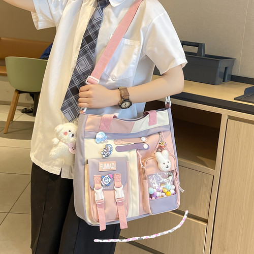ins风可爱痛包大m容量手提袋单肩书包学生女上课大学斜挎帆布包包