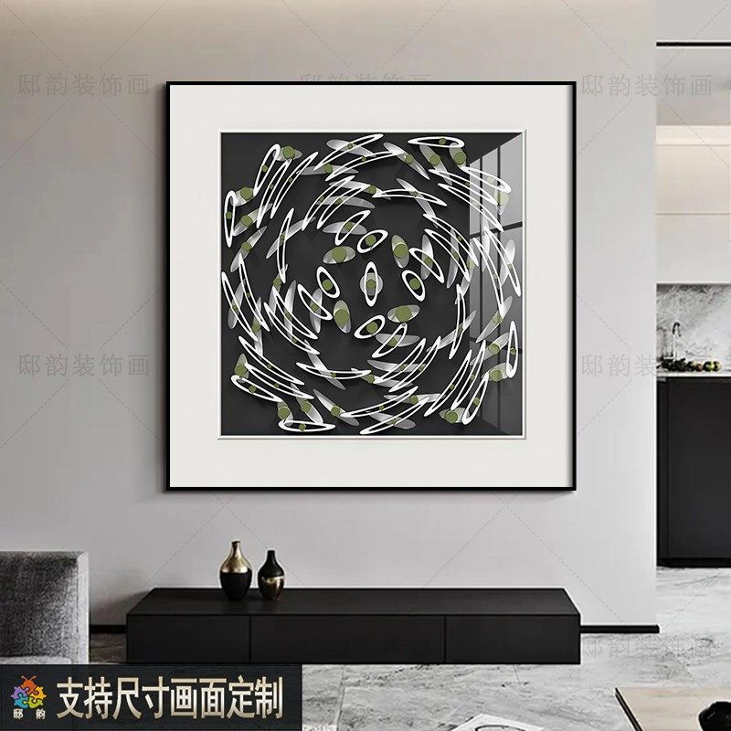 样板间酒店民宿房间装饰画卧室床头黑白晶瓷画现代极简正方形挂画