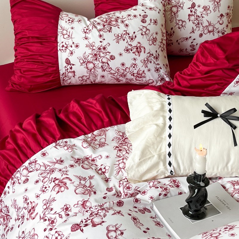 中式新婚结婚四件套大红色床单被套婚庆床上用品婚房喜被