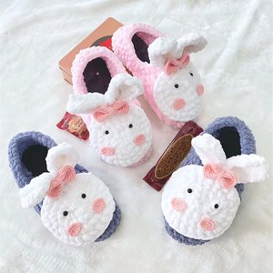 胖玻璃球手作小兔兔钩织拖鞋手工编织diy材料Q包粗冰条线包跟成品