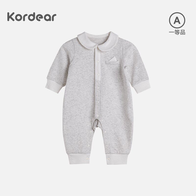 考拉蒂尔婴儿连体衣春秋季宝宝A中开哈衣婴幼儿撞色长袖爬爬服男