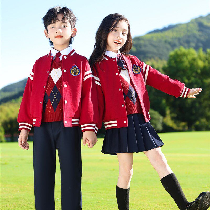 英伦学院风小学生校服套装棒球服新毛衣马甲儿童演出班.服幼儿园