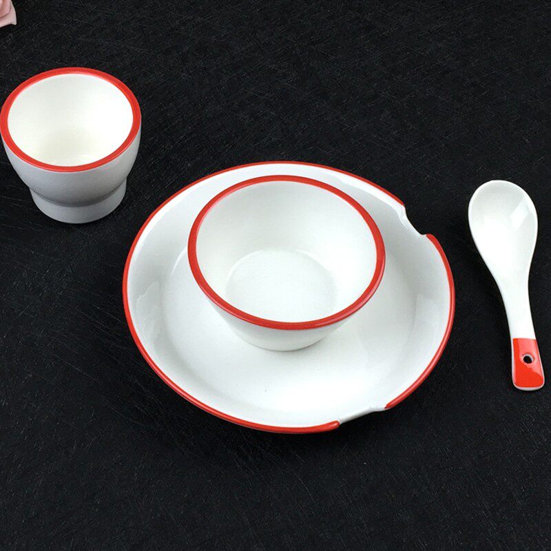 酒店摆台餐具陶瓷碗主题餐u厅火锅四件套带筷子槽可架放筷子骨碟