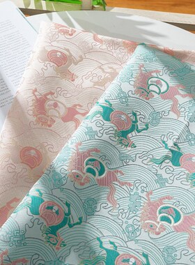 粉色马上有钱仿宋锦提花面料旗袍连衣裙中式马甲唐装鞋服装饰面料