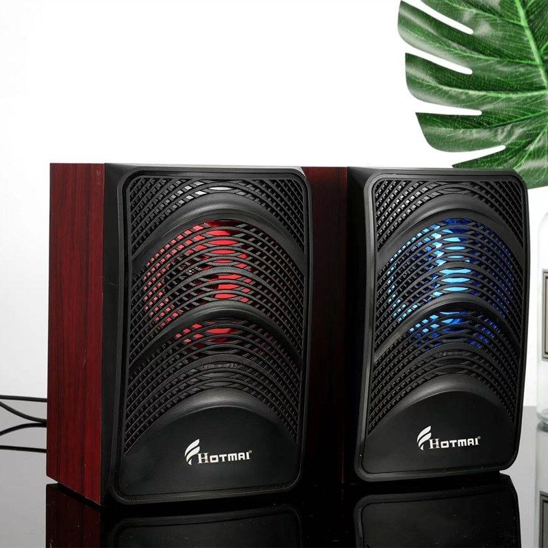 电脑多媒体音响台式机笔记本2.0发光多色桌面木纹音箱喇叭影响