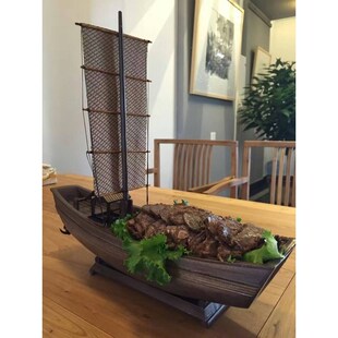 异性餐具帆船刺身餐盘木船餐具鱼盘帆船餐具实木船型餐盘甜品餐具