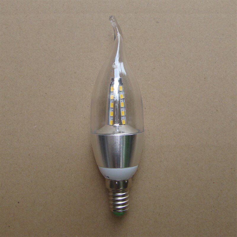 包邮 E14蜡烛灯泡 LED灯泡 尖头小螺口灯头 银色外壳 拉尾
