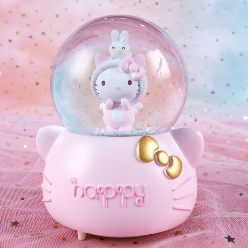 妙如意可爱凯蒂猫KT猫咪雪花八音盒音乐盒水晶球摆件女孩生日礼物