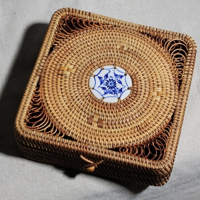 茶道收纳盒 普洱 茶叶罐 越南 藤编 田园风 普洱茶 陶瓷 山山竹木