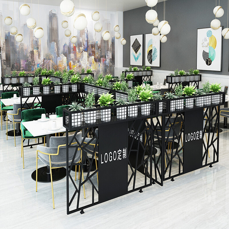 铁艺简约屏风酒吧围栏q装饰半截花架餐厅绿植矮隔断墙饭店卡座护