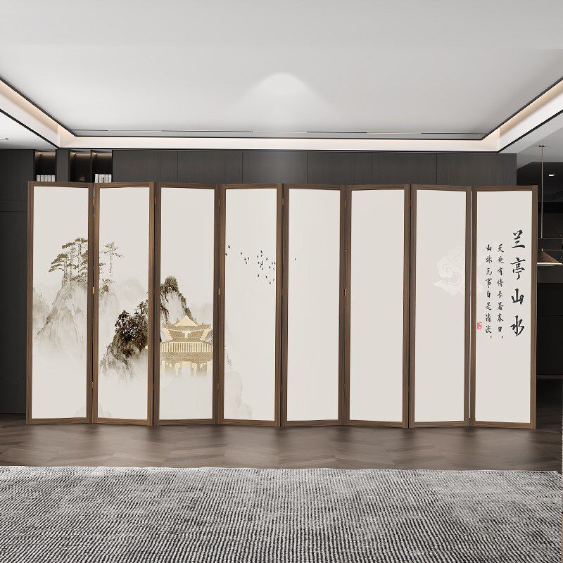 实木屏风隔断新中式简约屏风折屏玄关客厅办公隔X断可折叠移动