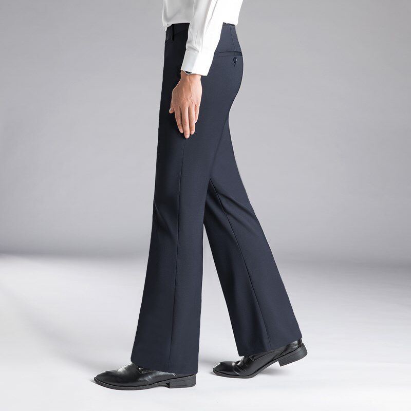 夏季薄款高档微喇叭裤男士宽松直筒阔腿长裤垂感休闲免烫男装西裤