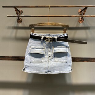 修身 高腰牛仔短裙女2025夏季 时尚 韩版 显瘦A字外穿包臀半身裙 新款