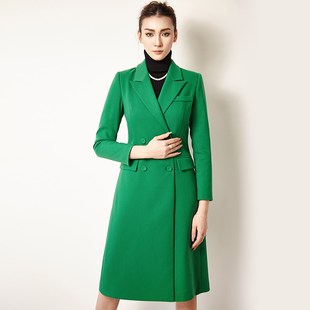 式 西装 呢大衣 绝色时尚 绿色毛呢外套中长款 秋冬女2024年新款 修身