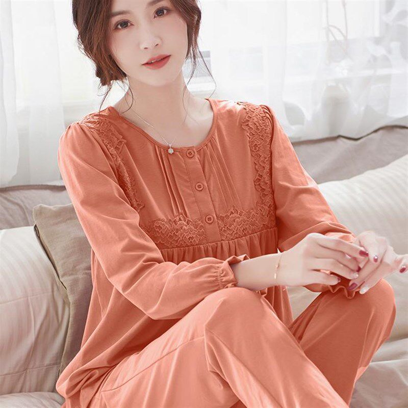2024新款睡衣女款夏秋季纯棉外穿中年妈妈宽松加大码全棉秋天套装