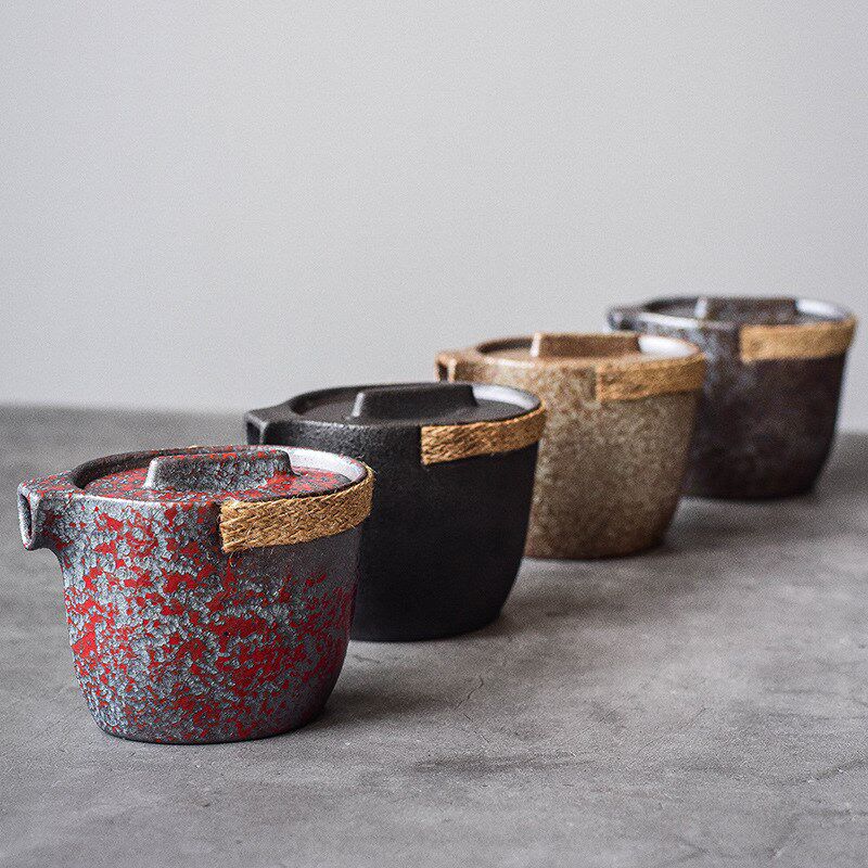 铁锈釉旅行茶具 一壶二杯便携户外粗陶手抓壶茶杯功夫.茶具小套装