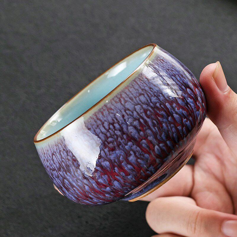 窑变钧瓷紫色主人杯单t个茶杯个人功夫茶杯茶具窑变杯小茶盏