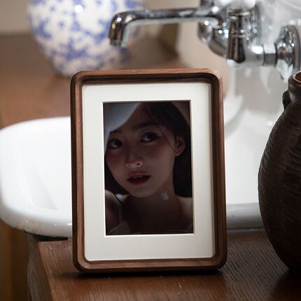 黑胡桃实木圆角相框摆台洗照片装裱6 7 8 1S0寸儿童照片挂墙