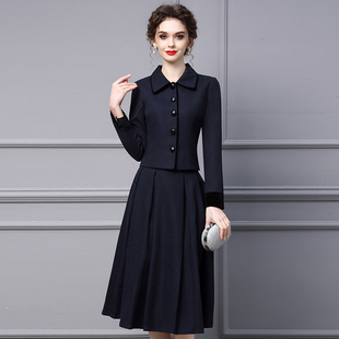 枝荔A字裙子套装女2023新款秋装时尚翻领长袖短外套洋派半身裙子