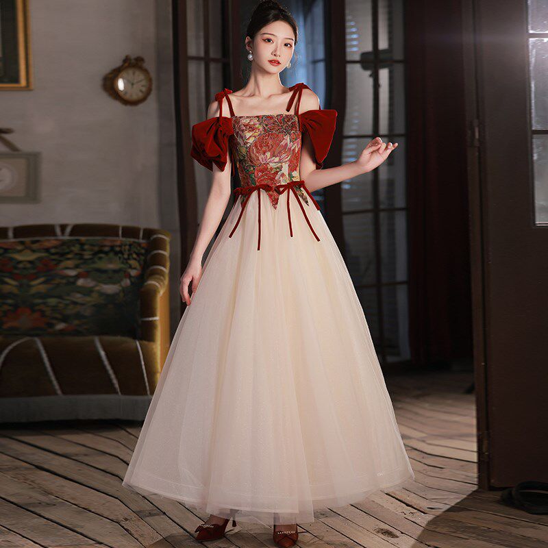 法式网纱拼接惊艳气质晚礼服轻奢高端法式订婚生日艺考裙平时可穿