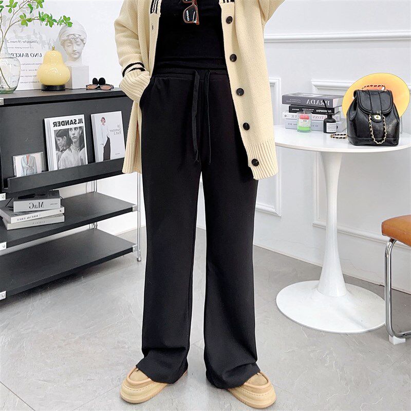 宛宛大码微喇西装裤女春秋新款高腰弹力胖mm显瘦垂感拖地休闲裤