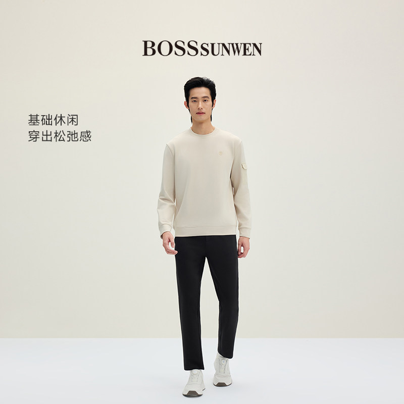 BOSSSUNWEN/博斯·绅威男士商务休闲长裤修身直筒通勤风黑色裤子