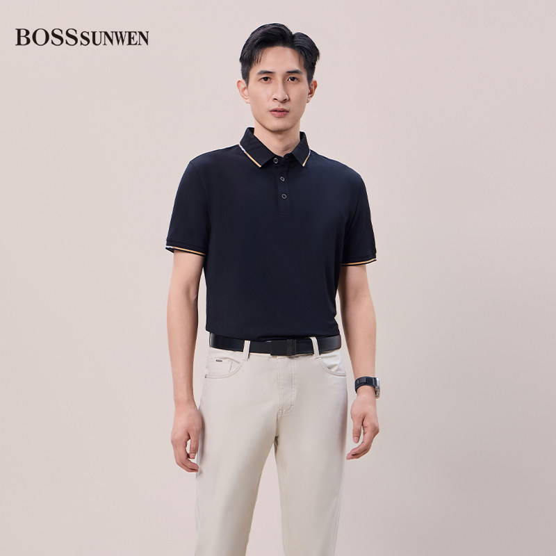 BOSSSUNWEN博斯绅威男士短袖T恤夏季商务休闲翻领polo衫上衣图片