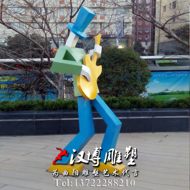 玻璃钢彩b绘抽象人物音乐雕塑乐器演奏者人物雕塑广场公园景观雕