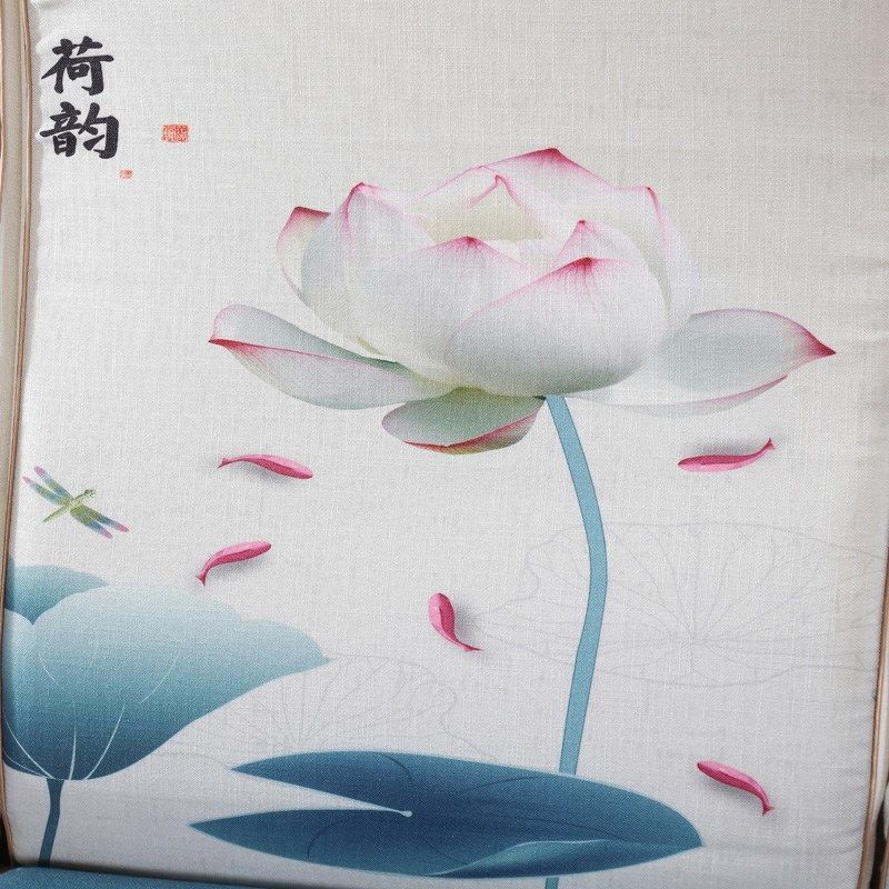 新款亚麻实木f沙发垫老式红木椅加厚海绵带靠背木质家具防滑坐垫