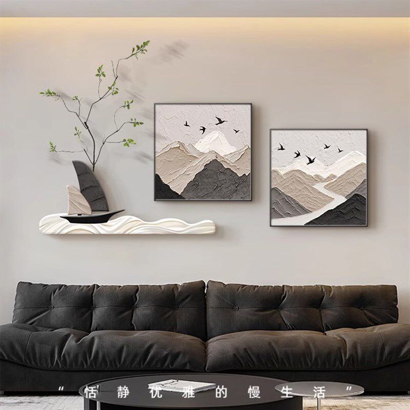 现代简约客厅挂画背有靠山电视沙发背景墙面装Q饰画高级感餐厅壁