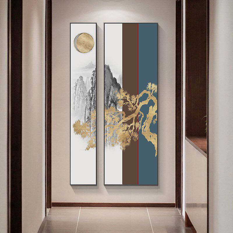 玄关装饰画新中j式国潮客厅入户壁画风景墙画茶室书房走廊过道网