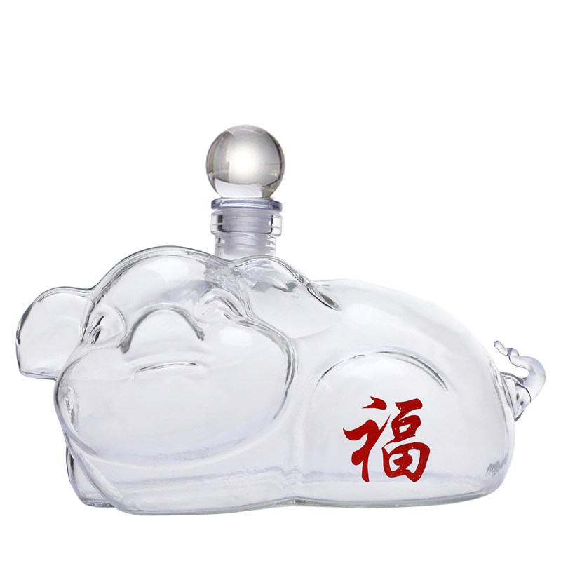 加厚泡酒玻璃瓶生肖福字猪造型工艺酒瓶高L档密封动物玻璃空瓶2斤