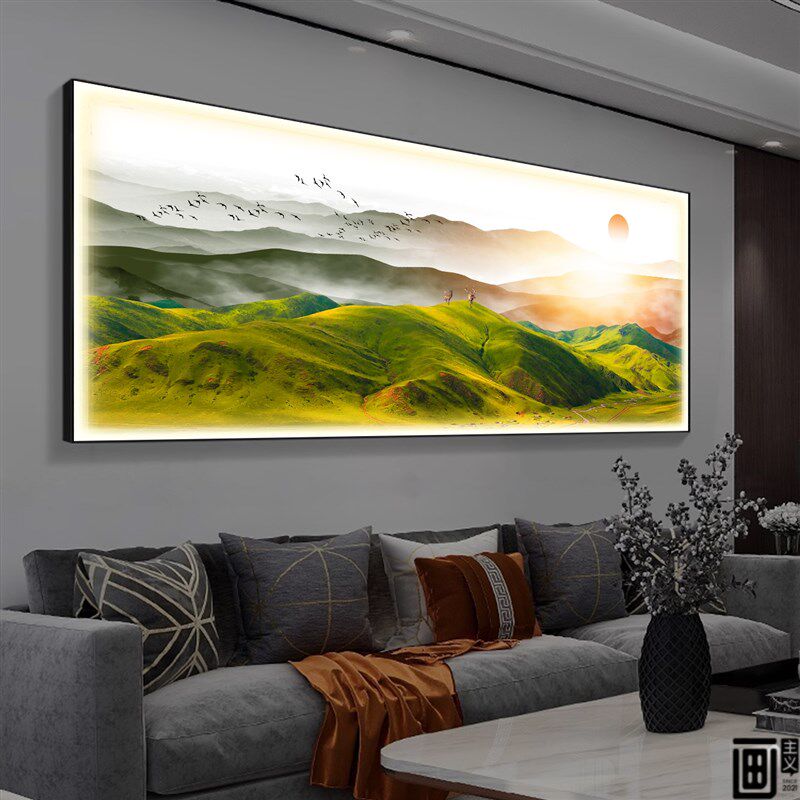 发财巨人山客厅装饰画发光u背有靠山沙发背景墙大气挂画现代风景