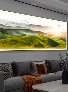 发财巨人山客厅装饰画发光u背有靠山沙发背景墙大气挂画现代风景