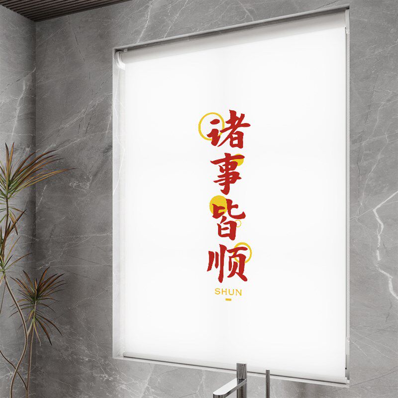 厨房卷帘窗帘手拉升降隔热卫生间全遮光卷拉式遮阳免打孔安装防晒