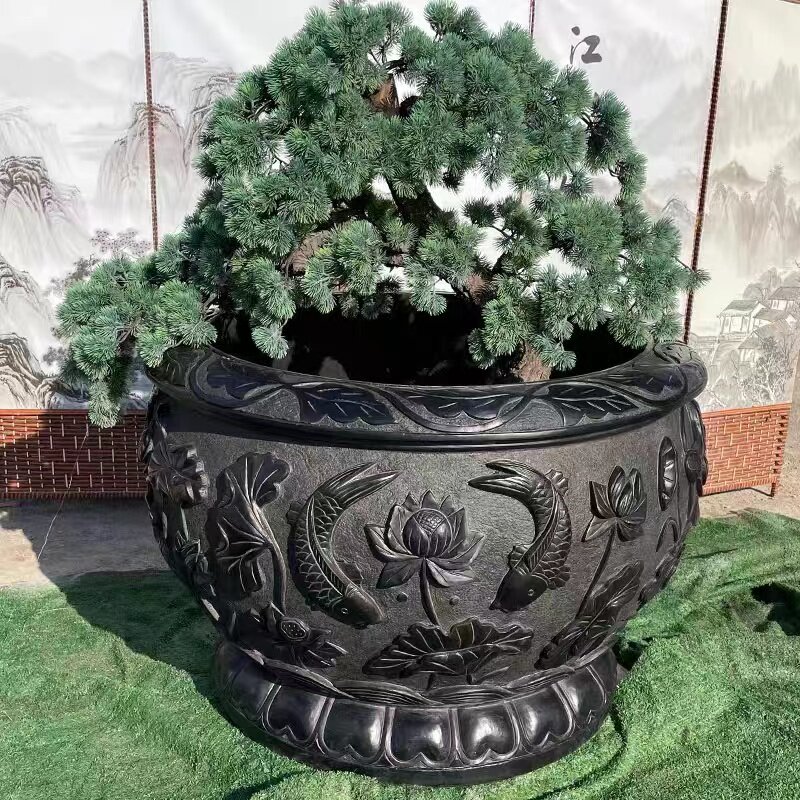 石雕天然石鱼缸h流水庭院摆件仿古石盆门海石水缸石槽花园养鱼摆