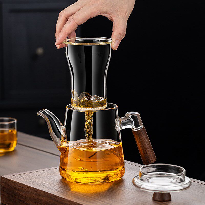 胡桃木把玻c璃泡茶杯2024新款透明过滤泡茶壶茶水分离家用冲茶器