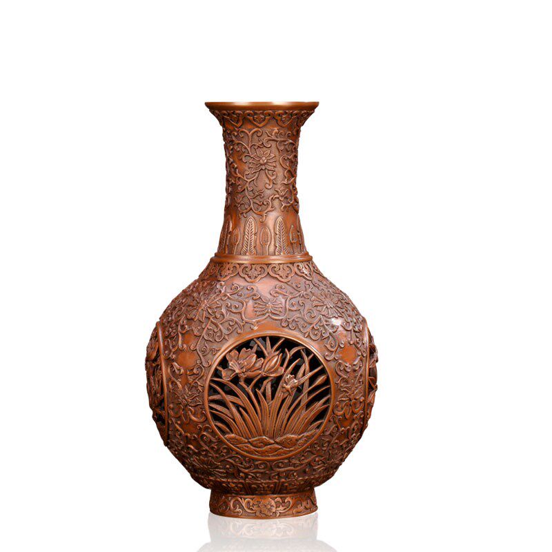 匠泽铜魂 紫铜四季花瓶梅兰竹菊家居装饰M品摆件办公室工艺品摆设