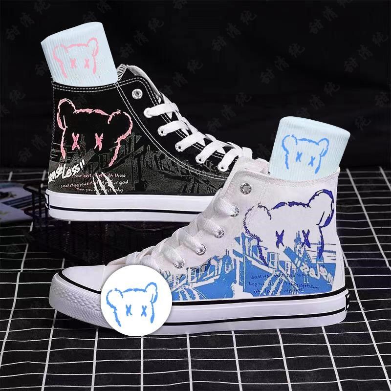 男款潮流202i5新款帆布鞋高帮板鞋百搭个性滑板鞋涂鸦鞋休闲韩版