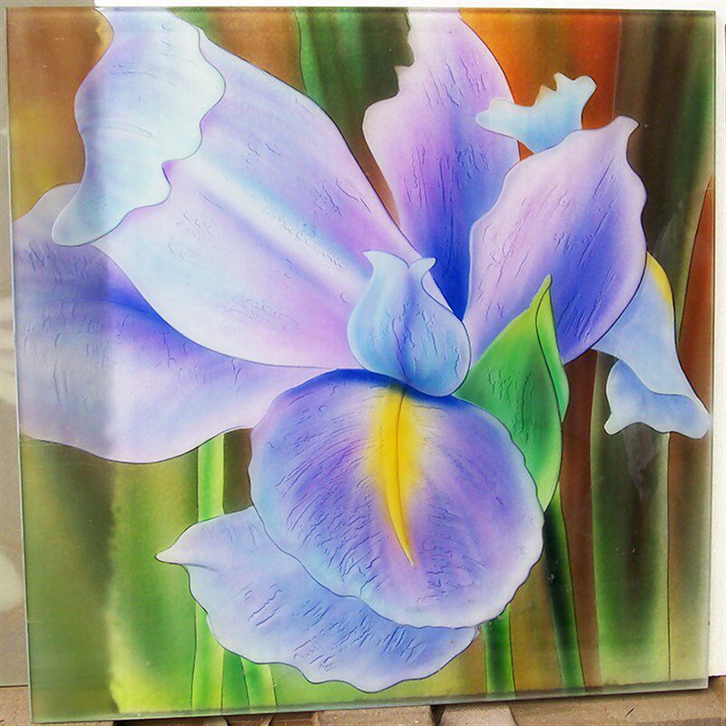 透光背景墙艺术玻璃装饰画无框吊顶灯罩玄关天花雕刻 小画雅紫花