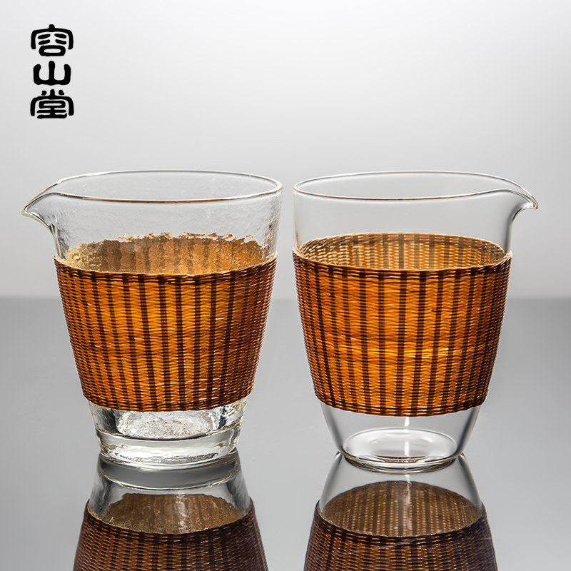 容山堂手工e包竹丝编玻璃公道杯加厚耐热分茶器锤目纹茶海功夫茶