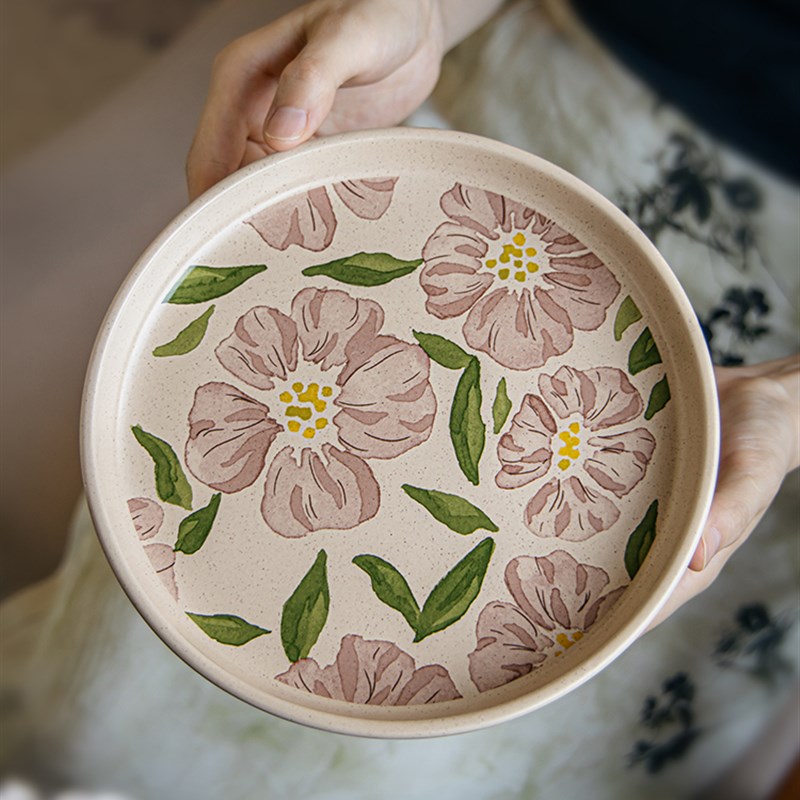 巷子尾中古风花卉餐盘高颜值盘子菜盘陶瓷平盘精致西餐牛排盘