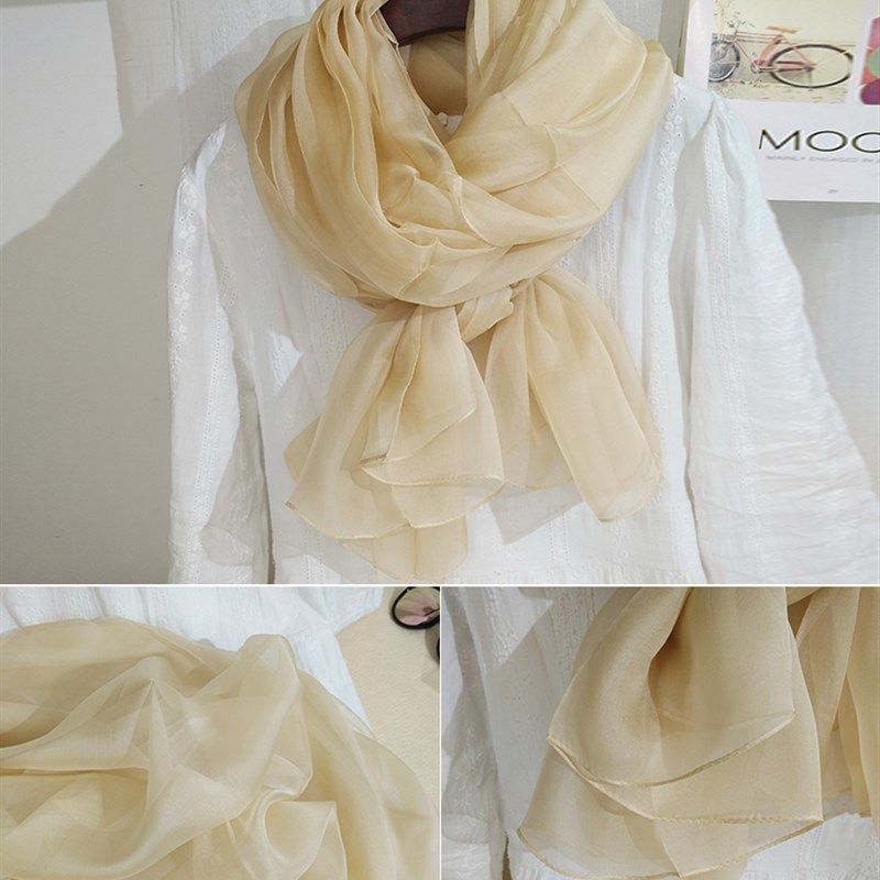 高档真丝羊毛丝巾女2025新款春夏双层渐变色时尚旗袍礼服披肩围巾