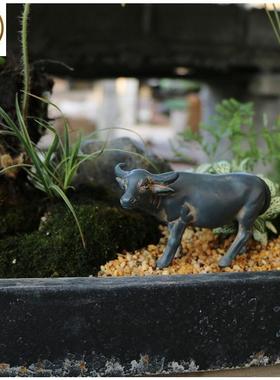 牛年小水a牛摆件微景观动物装饰品花盆庭院假山流水黄牛盆景配件