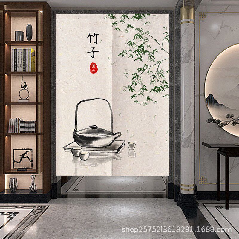 中式门帘隔断帘商用新款家用A遮挡厨房免打孔玄关厕所布帘半帘