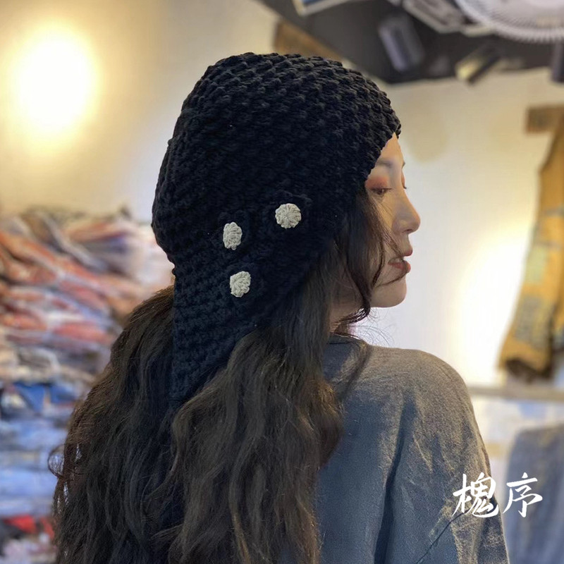 槐序棉麻 百搭洋气时髦文艺毛线帽子女 手工钩织设计感20秋季新款