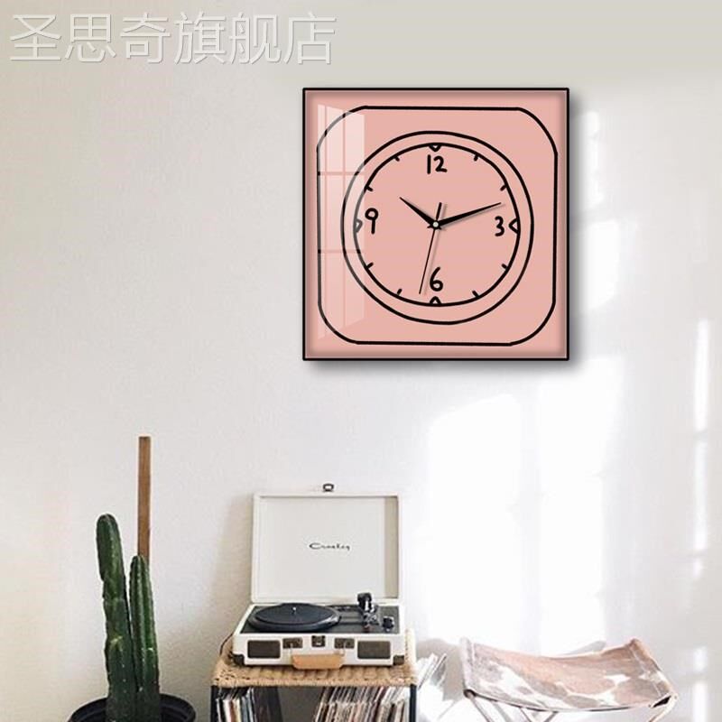 网红小极欧众北简简约现代时钟画正方形挂钟电表箱遮挡Z静音装饰