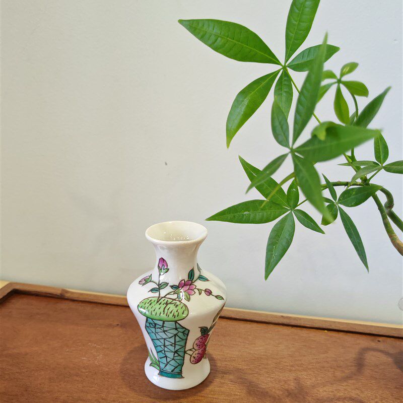 迷你花瓶高亮和j手绘陶瓷餐桌茶几装饰品花禅宗中国插花容器